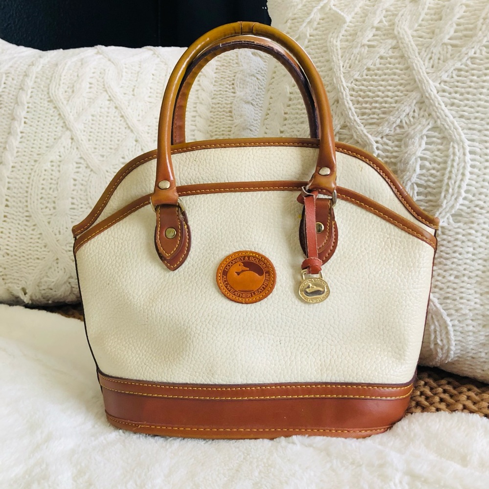 Vintage Dooney and Bourke Domed Satchel, Off White & Tan handbag - Picture 1 of 10